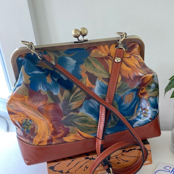 Patricia Nash Floral Satchel in Blue and Orange - Picture 1 of 5